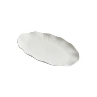 Imagem de Prato de peixe cozido no vapor de cerâmica, prato oval branco simples - 40,6 cm