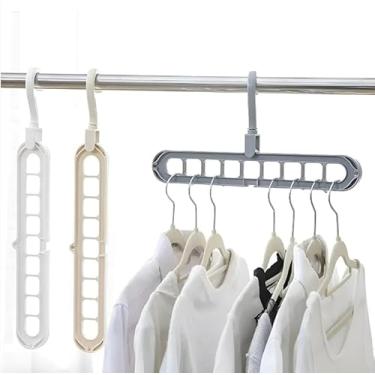 Imagem de Kit Cabide Organizador Multifuncional 360º Arara Guarda Roupa Suporte Plástico Para Cabides de Roupas Cabides Magico 9 Furos Multi-dobrável Premium (02 Und)