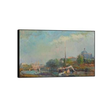 Imagem de MUHJDYC Pintura de paisagem arte de parede famosa - impressão em tela de moldura preta - Imagem vintage para sala de estar quarto decoração de parede de casa pronto para pendurar - Porta e Sena 70 x