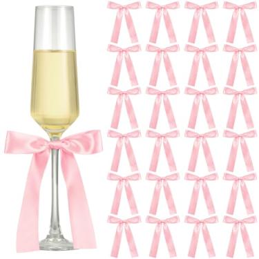 Imagem de Jingmore Pacote com 24 laços para taças de vinho, suporte de vela, marcador de bebida de 16,7 x 10 cm, fita de castiçal champanhe, berloque de champanhe, marcador autoadesivo com nome para festa de