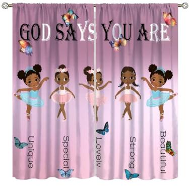 Imagem de Fblifil Cortinas de meninas negras afro-americanas para crianças, citações inspiradoras, com estampa de princesa, bolso para varão, cortinas para janela para quarto de meninas, quarto, sala de estar