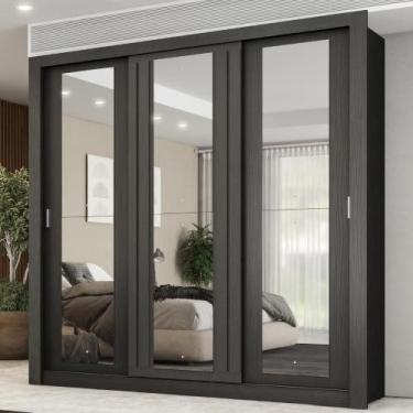 Imagem de Guarda Roupa Casal 3 Portas Doha Prime Carraro Ripado Preto Touch