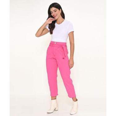 Imagem de Calça Feminina Sarja Pink Mom Com Cinto Razon Jeans, 40, Pink