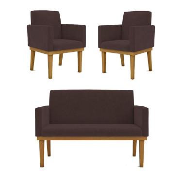 Imagem de Kit Sofá 2 Lugares + Poltrona Com Base Suede marrom