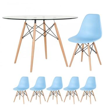 Imagem de Mesa Redonda Eames 120cm + 5 Cadeiras Azul Claro