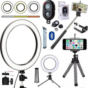 Imagem de Kit Youtuber Tripé Flexível Para Celular Iluminador Ring Light Pau de 