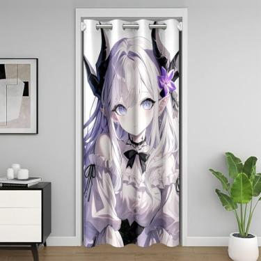 Imagem de Erosebridal Cortina de porta de menina japonesa 3D para privacidade de entrada, cortina blackout para meninas anime para isolamento térmico, decoração kawaii, cortina divisória de quarto, linda