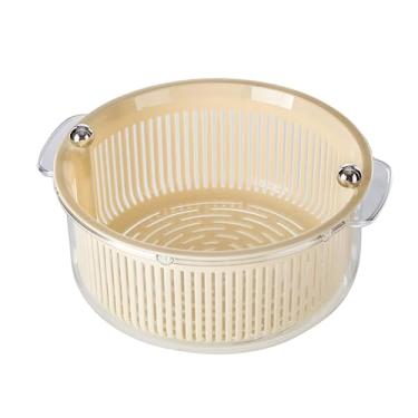 Imagem de Conjunto de candidatos de cozinha cesta de drenagem rotativa para lavar vegetais frutas de alta qualidade material de estimação de 14,11oz (Creme branco)