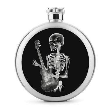 Imagem de Cantil de aço inoxidável, esqueleto abstrato de raios-X tocando guitarra impressão bolso cantil garrafa de viagem garrafa portátil garrafa de licor garrafa de metal