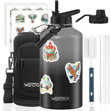 Imagem de Garrafa de água isolada de 2,5 l (fria por 48 horas), livre de BPA e à prova de vazamento, frasco de água de aço inoxidável de 1,5 galão, jarro de água com tampas de bico de canudo para academia