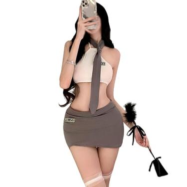 Imagem de QNCLO Saia feminina cosplay secretaria boate sexy abraçando o quadril anime professor cosplay roupa íntima (cinza)