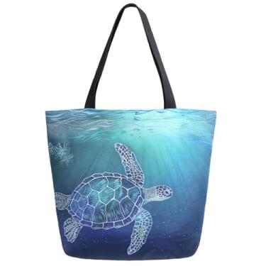 Imagem de ZzWwR Bolsa feminina moderna de ombro extra grande com estampa realista para escola, praia, viagem, fim de semana, academia, Tartaruga multimarinha, Extra Large