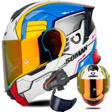 Imagem de Capacete De Moto Bluetooth Full Face, Capacete De Motocicleta Itegrated Crash, Capacete De Rosto Inteiro Com Viseira Hd Su Aprovado Pela Ece, Capacete De Motocicleta De Vár, E, XXL/(63~64cm)
