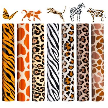 Imagem de HTVRONT Vinil De Transferência Térmica Leopard Htv - 8 Peças Para Passar A Ferro Em Camisetas, Fácil Cortar E Estampa Chita Com Padrão Cricut Silhouette Cameo 30 X 25 Cm