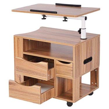 Imagem de AnRui Mesa de cabeceira lateral ajustável com rodinhas para computador, laptop, mesa de cabeceira, giratória, móvel com rodas, móveis de escritório doméstico com 2 gavetas, economia de espaço, mesa