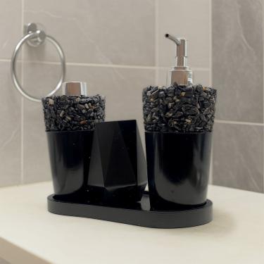 Imagem de Kit Lavabo Luxo Sabonete Líquido C/ Porta Escovas e Aromatizante De Ambiente C/Bandeja