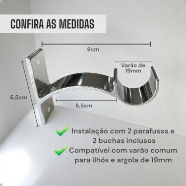 Imagem de Kit 3 Suporte Perfil Parede Varão Comum Ilhós 19mm Cortina Argola Inst