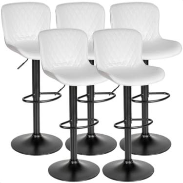 Imagem de Kit 05 Banquetas Cozinha Americana Bar Balcão Giratória Alta Couro Sintetico Escosto Costura Diamantada (Branca)