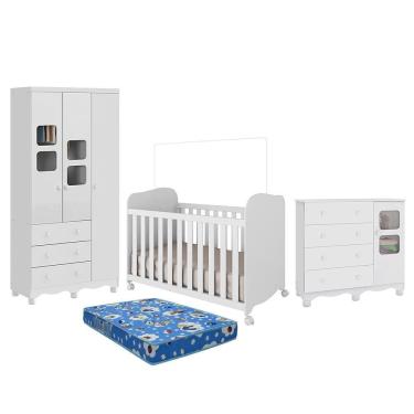 Imagem de Dormitório Uli Guarda Roupa 3 Portas, Cômoda e Berço com Colchão Baby Physical - Móveis Peroba
