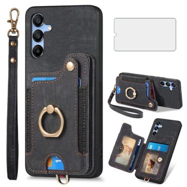 Imagem de Capa de telefone para Samsung Galaxy A16 5G/4G Capa carteira com protetor de tela de vidro temperado e alça de pulso RFID suporte de cartão de crédito anel acessórios de celular A 16 16A SM-A166U