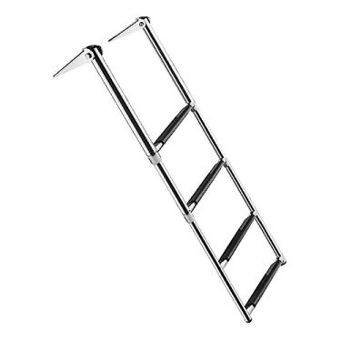Imagem de Escada telescópica para barco de aço inoxidável telescópica escada marítima escada de piscina escada de deck de iate dobrável com piso de borracha antiderrapante para barco iate doca piscina escada