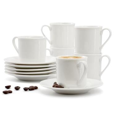 Imagem de Elama Aspin Conjunto de 12 peças de xícara de café expresso de porcelana de 70,9 g com pires, conjunto de café, conjunto de utensílios de servir, utensílios de bebida, conjunto de chá (Aspin)