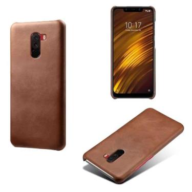 Imagem de Capa para Xiaomi Pocophone F1,Proteção contra quedas,Casca de volta de cor sólida simples,Design de couro de imitação de plástico-Brown