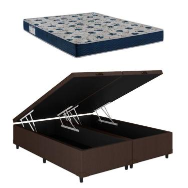 Imagem de Cama Box Baú Casal Bipartido Marrom Colchão ISO 60 D28 - Ortobom