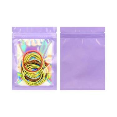 Imagem de Sacos Ziplock Holográficos Coloridos 100pcs Embalagem De Joias E Cosmé