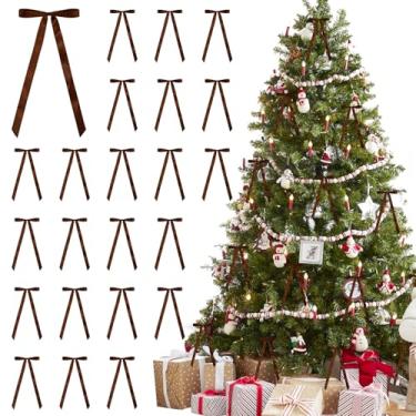 Imagem de 24 peças de laços de fita de cetim 15,9 x 12,5 polegadas enfeite de arco de árvore de Natal pré-amarrado para embrulho de presente, guirlanda, lareira, escada, sacos de petiscos, decorações de casa de