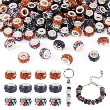 Imagem de Cheriswelry 105 peças de contas grandes de strass europeu contas de metal prata núcleo cristal slide berloque Rondelle espaçador contas 10-12 mm para pulseira canetas com contas colar chaveiro