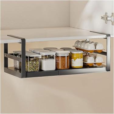 Imagem de Prateleira De Cesta Suspensa De Metal Para Armário De Cozinha Guarda-roupa - Armazenamento De Prateleira Inferior Para Escritório Banheiro Organizador De Arm, Black, 22 * 27-45cm