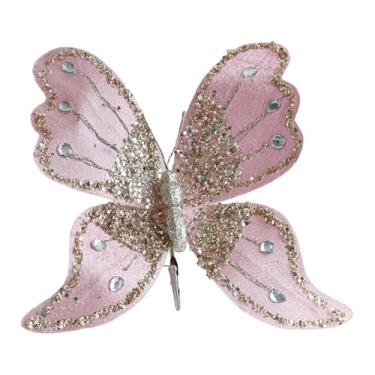 Imagem de UGPLM Enfeite de Natal com clipe de borboleta, peça central decorativa com glitter, borboleta artificial para interior, guirlanda de quarto, Rosa