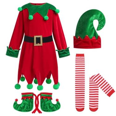 Imagem de Fantasia de elfo para meninas, vestido de veludo, de manga comprida, roupas de Natal para crianças, vestido de elfo, fantasia de gnomo, fantasia de elfo infantil para crianças com chapéu de elfo