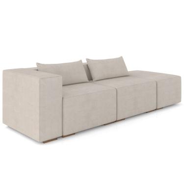 Imagem de Sofá 3 Lugares com Puff Para Sala Living 298cm Austin P08 Veludo Bege - Lyam Decor