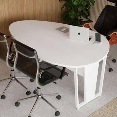 Imagem de Mesa Escritório Orgânica 180cm 100% MDF Pés Metal F5 Office, Branco