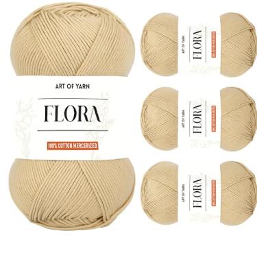 Imagem de Art of Yarn Fio mercerizado 100% algodão fino, macio, fino 2 para crochê, tricô, cobertores de bebê e artesanato, 50 g, 185 metros, perfeito para tricô Amigurumi (bege/areia, pacote com 4)