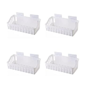 Imagem de hezhuhe2258 Armazenamento de banheiro 4 prateleiras de plástico para vaso sanitário Prateleiras de armazenamento de vaso sanitário Prateleiras de armazenamento de parede não perfuradas essenciais para