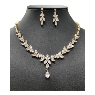 Imagem de Colar e Brinco Banhados a Ouro - Zircônia - Luxuoso