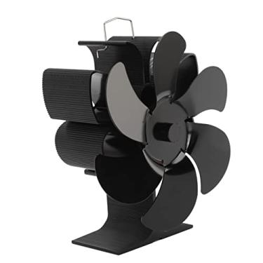 Imagem de Ventilador de fogão movido a calor 6 lâminas Maior volume de ar Operação de baixo ruído Resistência ao desgaste Ventilador de lareira preto para fogões a gás Queimadores de lenha (Preto L(350ml))