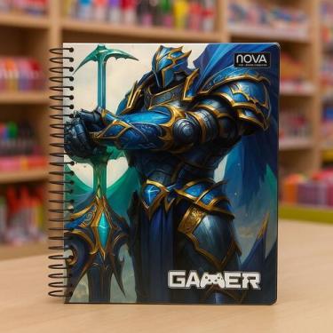 Imagem de Caderno 15 Matérias Gamer 240 Folhas Capa Dura Espiral C/ Adesivo  Est