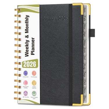 Imagem de Agenda A5 espiral 2026, janeiro de 2026 a janeiro de 2026, agenda diária de 12 meses, 14,6 cm x 21,3 cm, agenda semanal e mensal, livro de calendário de capa dura, material escolar para trabalho