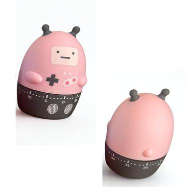 Imagem de Temporizador Timer Cronometro Mecanico Robozinho Divertido Estudo Cozinha Organização (Rosa-Cinza)