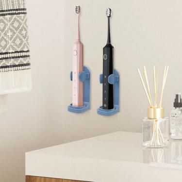 Imagem de 2 peças de suportes de escova de dentes elétricos, porta-escovas de dentes pequenas autoadesivos montados na parede, sem perfuração, suporte de parede, organizador de armazenamento de escovas de