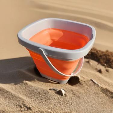 Imagem de Balde de praia dobrável, balde de areia dobrável para acampamento de festa na praia, baldes de limpeza com alça - laranja