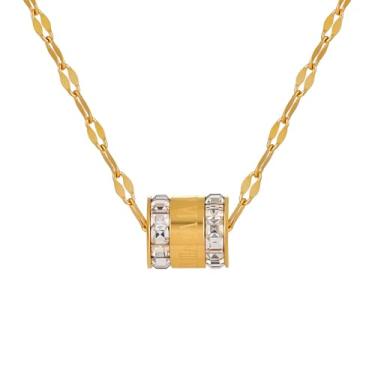 Imagem de CHARIFIN Colar feminino, aço de titânio, hipoalergênico, fileira dupla, zircão, numerais romanos, cilindro, pingente de clavícula, colar dourado para mulheres, Aço inoxidável, Zircônia cúbica