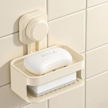 Imagem de Suporte de saboneteira para chuveiro, ventosa montada na parede, sem perfuração, autodrenagem, sabão à prova d'água removível e suporte de esponja para banheiro, banheira, cozinha - sucção forte