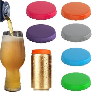 Imagem de Pacote com 6 tampas de silicone reutilizáveis, tampas de lata de silicone sem BPA, tampas herméticas para bebidas gaseificadas, capas de lata de bebida de encaixe para refrigerante, coca, cerveja