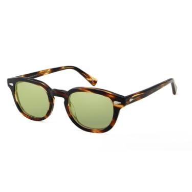 Imagem de HCHES Óculos de sol masculino retrô redondo médio feminino com lentes coloridas UV400 (verde-escuro)