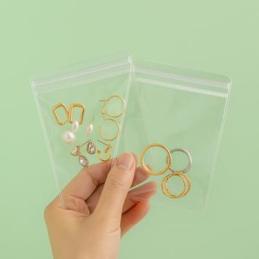 Imagem de 55 peças pequenas bolsas de joias de PVC transparente, sacos com zíper antioxidação, pequenos sacos de joias de plástico transparentes para embalagem de brincos, colares, organizador de joias ou
